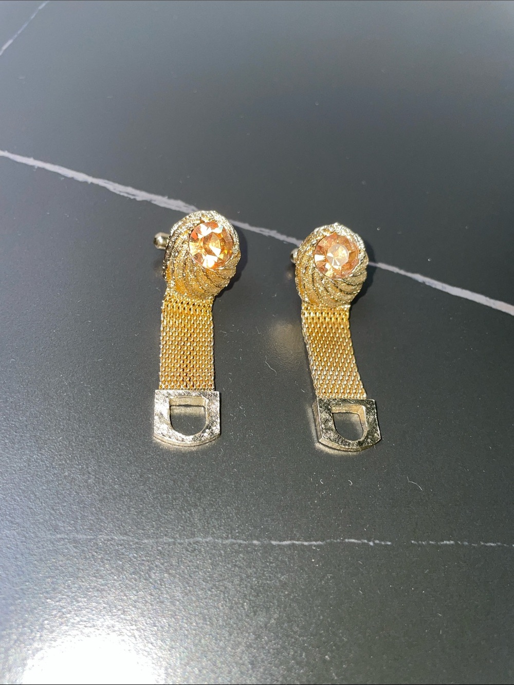 VINTAGE MESH AND AMBER RHINESTONE CUFFLINKS FTL-09-113
